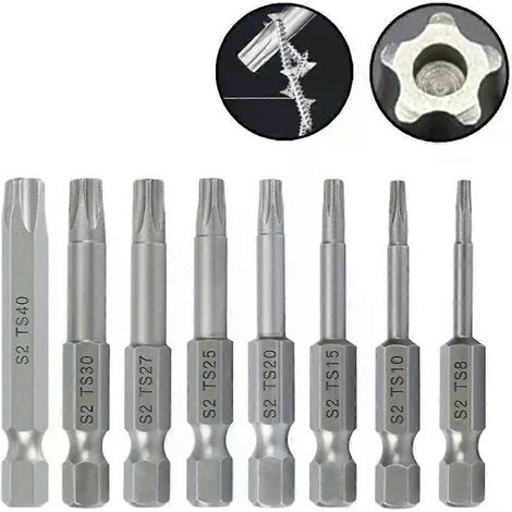 8-teiliges Set magnetischer 5-Punkt-Torx-Schraubendreherbits (50 mm, 1/4-Zoll-Sechskantschaft, T8-T40) aus legiertem Stahl (1/4)