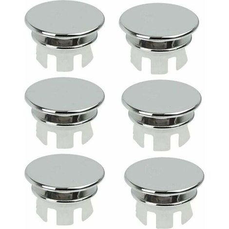 Set mit 6 verchromten Überlaufstopfen für Waschbecken, Toiletten, Überlauf, Abflussloch, rundes Teil