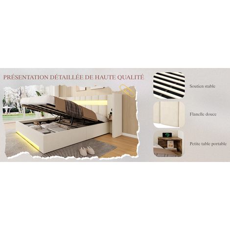 Stauraumbett 180x200 cm Samt Beige mit LED und USB, ohne Matratze – MEUBLIV (1/5)