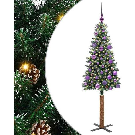 Sapin de Noël vert élancé, 150 cm, en PVC et bois de pin massif (1/5)