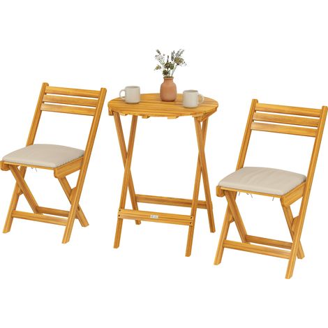Outsunny Set Bistrò Esterno: 2 Sedie Pieghevoli, Tavolo Rotondo 60cm