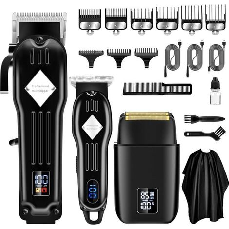 Tondeuse à cheveux professionnelle sans fil 3 en 1 pour hommes, rasoir électrique noir (1/5)