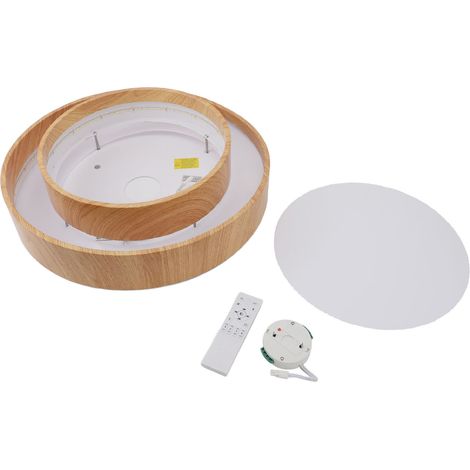 Ortviai Applique murale LED ronde 30 cm avec finition bois, 3 températures de lumière et télécommande (1/5)
