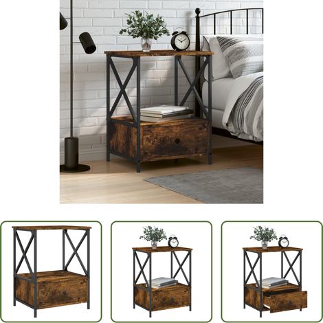 Table de chevet industriel - Table de chevet chêne fumé 50x41x65 cm bois d'ingénierie (1/5)