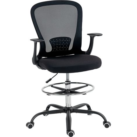 Ergonomischer schwarzer Bürostuhl mit verstellbarer Fußstütze und hochklappbaren Armlehnen, höhenverstellbar 59 x 62 x 99–119 cm (1/5)