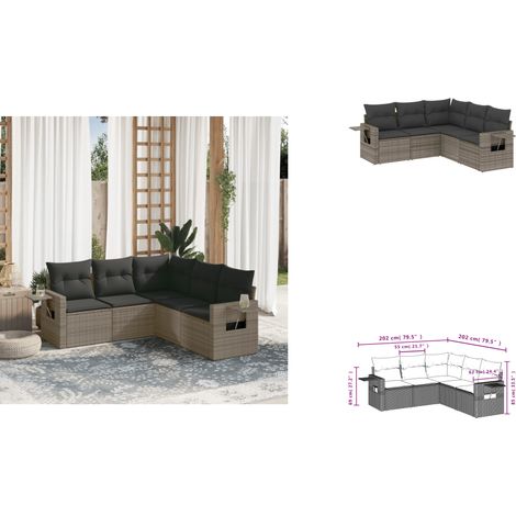 Salon de jardin 5 pcs avec coussins gris résine tressée - Ensemble Salon De Jardin - Meuble Extérieur - Résine Tressée - Rotin Synthétique - Mobilier De Jardin (1/3)