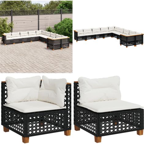 Salon de jardin 10 pcs avec coussins noir résine tressée - Salon De Jardin - Canapé Extérieur - Meuble De Jardin - Set Salon De Jardin - Résine Tressée - Home & Living (1/5)