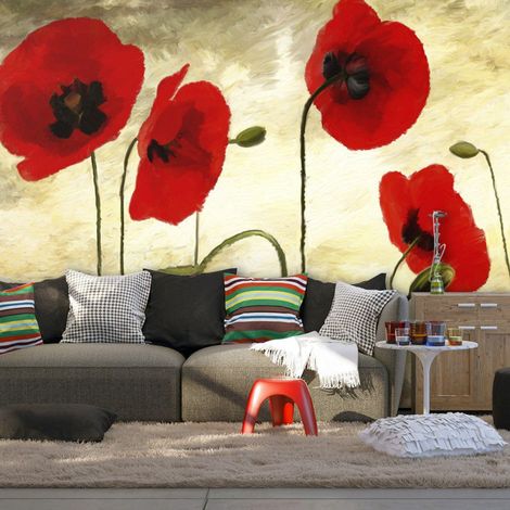 Papier Peint "Coquelicots Peints à l'acrylique" 154 x 200 cm (1/2)