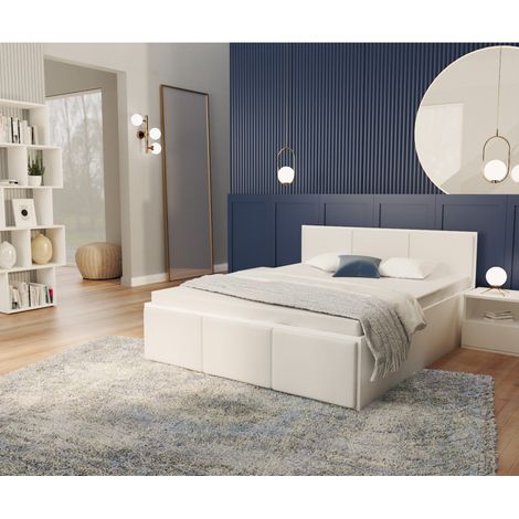 Lit coffre Barcelona 140 x 200 cm avec sommier à lattes relevable Blanc (1/5)