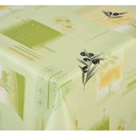 Nappe Vert Olive Linge de Table Toile cirée Maintenance réduite hydrophobes Polyester PVC carré 140 x 140 cm 55049 (1/5)