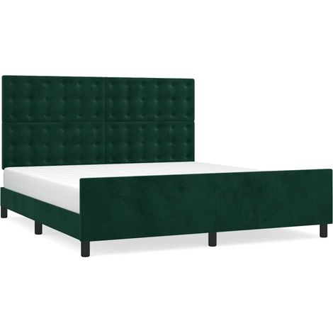 Lit double  Lit adulte  Cadre de lit sans matelas vert foncé 160x200 cm velours (1/5)