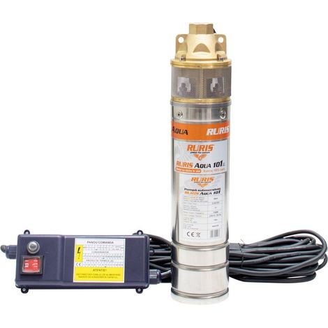Pompe immergée 750W – Débit 2400L/h – Hauteur max 60m – Câble 15m – Turbine en bronze – Panneau de contrôle inclus – IP68 – Ruris