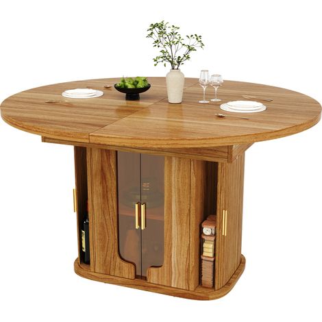 CHICFURN Mesa de comedor extensible 118-158 cm de MDF nogal con almacenaje, hasta 6 personas (1/5)
