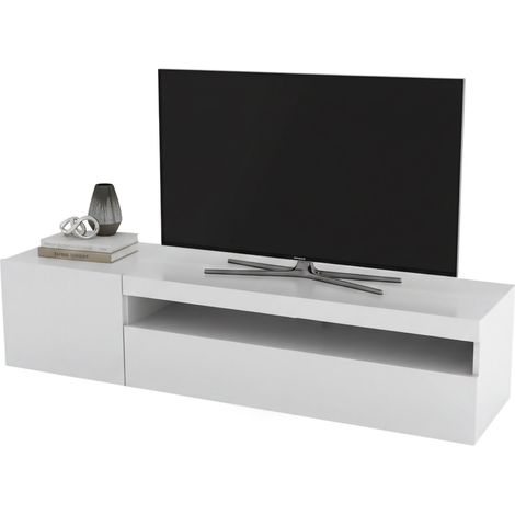 Dmora - Mueble de televisión Dmangoni, Aparador bajo para salón con 2 puertas, base soporte TV, 100% Made in Italy, cm 150x40h37, Blanco brillo