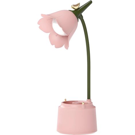 Lampe de Bureau LED Enfant, Lampe de Table Flower Bird rechargeable par USB, Lampe de Lecture Avec Lumière Réglable et Capteur Tactile, Lampe de décoration de chambre (Rose) (1/5)