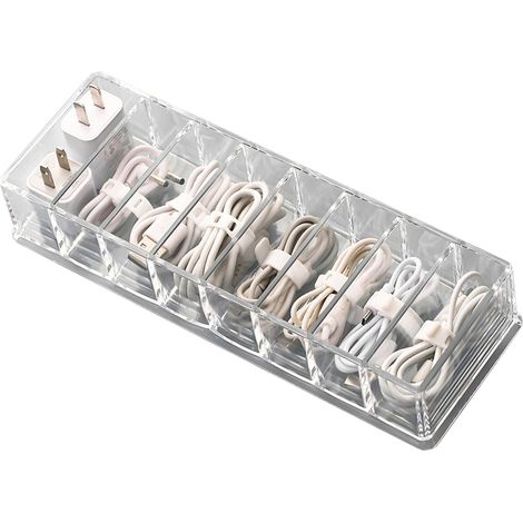 Boîte de Rangement Câbles Transparente Grande Capacité avec 10 Attaches Organisateur Bureau (1/4)