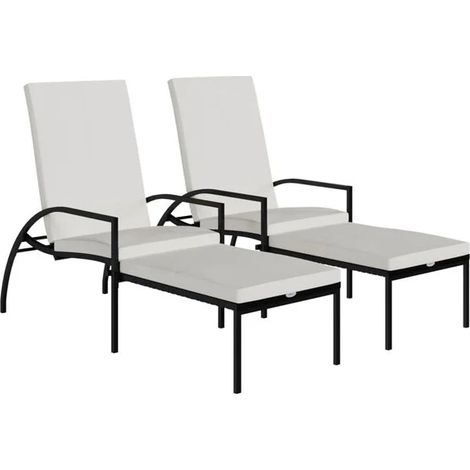Deux fauteuils lounge avec repose-pieds, en résine tissée noire. (1/5)