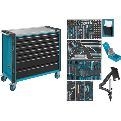 Werkstattwagen servante d'atelier Assistent ∙ mit Sortiment 179NXXL-7/342 ∙ Tiroir, plat: 5 x 81 x 870 x 398 mm ∙ Tiroir, haut: 2 x 166 x 870 x 398 mm ∙ Nombre d'outils : 342 (1/4)
