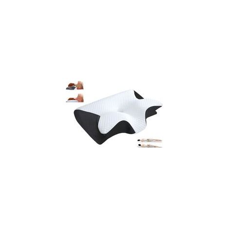 Ergonomisches Nackenkissen, orthopädisches Nackenkissen aus Memory-Schaum, ergonomisches Kissen für Seiten-, Rücken- und Bauchschläfer, abnehmbar und waschbar, 62 x 37 x 12 cm (Schwarz) (1/4)