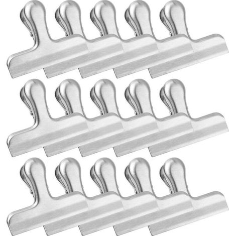 15 Stück Lebensmittelbeutelclips – Edelstahlclips für luftdichte Lebensmittelaufbewahrung, Pommes-Frites-Beutel (1/4)
