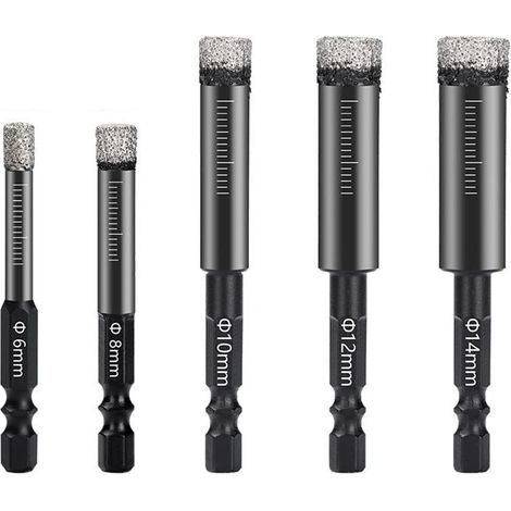 Brocas de diamante soldadas al vacío con mango hexagonal, sierra de corona para granito, mármol, baldosas cerámicas y vidrio, juego de 5 piezas, 6-14 mm (1/5)