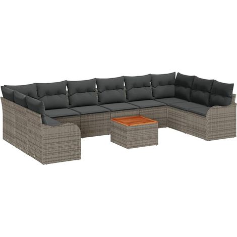 Garden Sofa Set with Storage 11 pcs Grey Poly Rattan vidaXL