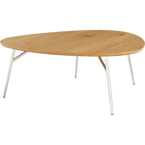 Triangular coffee table chrome legs and Oak effect top, Ezia 100x95x35.5 cm (1/5)