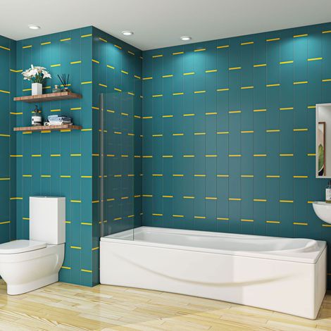 300x1400mm Height Corner Fixed Bath Shower Screen Over Bath Square Cut (1/3)