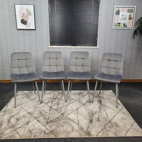 Dining Chairs Set of 4 Grey Velvet Kitchen Chairs (1/5)