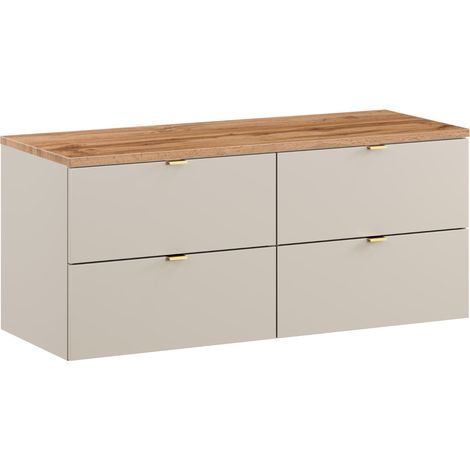 Double meuble sous vasque à suspendre avec le plan chêne DALIA CACHEMIRE 120 cm (1/5)
