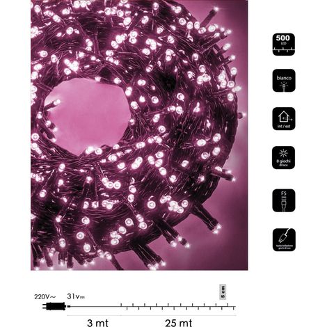 Catena luminosa led Natale 500 led 25 mt serie luminosa natalizie per esterno interno albero feste cavo verde decorativa Rosa