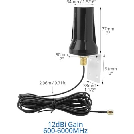 Antenne 5G 4G LTE Étanche, Gain élevé 12 dBi, Polarisation Verticale, Connecteur Mâle SMA avec Câble de 3 m, pour Routeurs et Modems (1/4)
