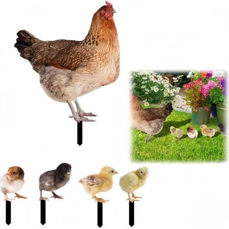Set aus 5 handgefertigten dekorativen Gartenhühnern - Hühnerstatuen für die Außendekoration - Dekorative Hühnerfamilie (1/5)