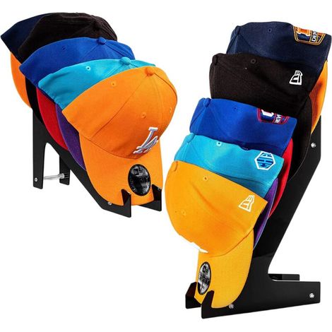 Porte-Casquettes Muraux pour Baseball - Lot de 2 Présentoirs en Acrylique - Capacité 10 Casquettes - Rangement pour Chambre, Entrée ou Dressing - Noir (1/3)