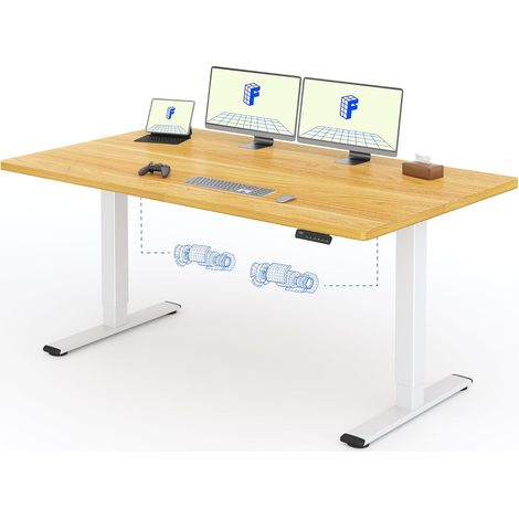 FlexiSpot Bureau Assis Debout Une Pièce 2 Mot 180×80. Blanc+Maple