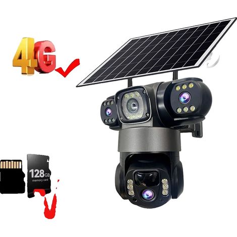Caméra de surveillance solaire, design à 3 objectifs, connectivité 4G, 4G Caméra AJOUT 128G Carte (1/2)