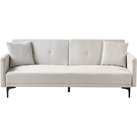 Divano letto moderno in tessuto beige chiaro a 3 posti con schienale con bottoni gambe nero Lucan