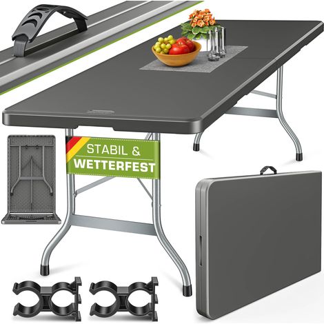 tillvex Gartentisch klappbar anthrazit 180x75cm Buffettisch Kunststoff mit Tragegriff Klapptisch für Garten Terrasse und Balkon Campingtisch 6 Personen