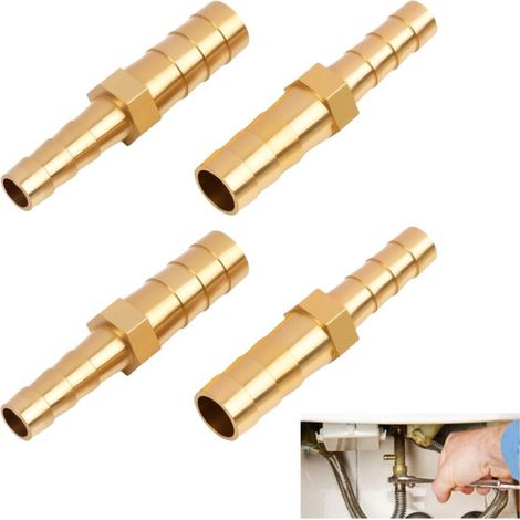4 pièces - adaptateur en laiton - adaptateur de tuyau de 8 mm à 6 mm - raccord cannelé - adaptateur de tuyau - pour air, eau, huile, carburant, gaz - 40 × 6 × 8 mm (1/5)