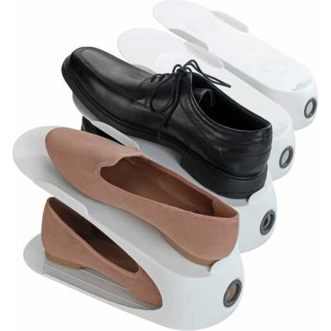 WENKO Organizzatore di scarpe, Salvataggio spazio per scarpe, Set di 4, supporto in plastica robusta, 11,5x15x29 cm, bianco (1/5)