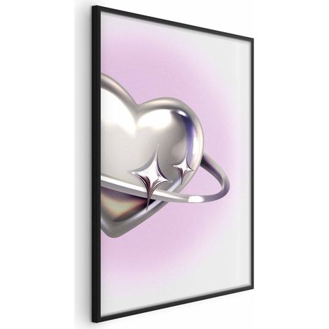 Poster – Kosmisches Herz – ein silbernes Herz mit einem Ring auf violettem Hintergrund (1/4)