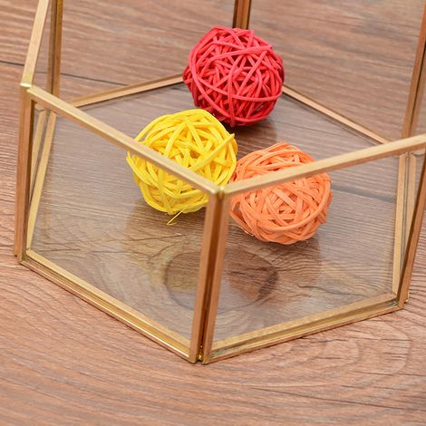Boîte de rangement en verre géométrique avec couvercle hexagonal et miroir (1/5)