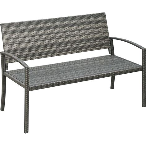 Banc de jardin aspect rotin, structure en acier, 2 places, gris, 122 x 60 x 85 cm (1/3)