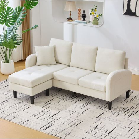 Sofá esquinero modular con chaise longue reversible, 3 plazas, tapizado en tela beige claro, para salón, apartamento u oficina, compacto y con patas de plástico CHICFURN (1/5)