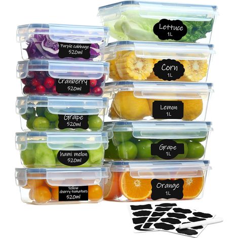 Lot de 10 boîtes de conservation avec couvercle (5 x 1 l + 5 x 520 ml) - Boîtes de congélation et boîtes de conservation pour repas - Sans BPA - Hermétiques - Empilables (1/5)