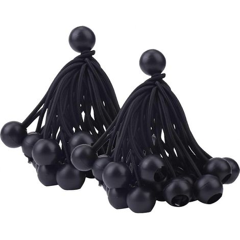 Lot de 50 tendeurs élastiques à boule, noirs, pour tonnelle, camping, cordes de tente, rideaux (1/5)