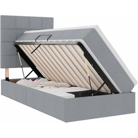 Lit et matelas avec rangement, gris clair, 90 x 190 cm, polyester. (1/5)