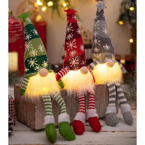 3 PCS GNOME de Noel Lumineux,LED de Noël en Peluche Gnomes,Lutin de Noel de Peluch,Noel Nain Christmas,Décoration de Noël Intérieur,Ornements Scandinave Santa Elf Longues Jambes pour Deco De Maison (1/5)