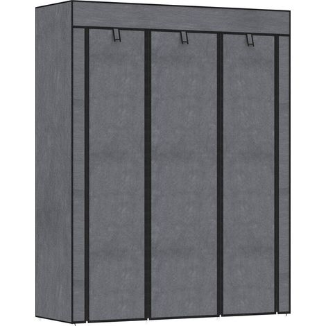 Armoire penderie multi-rangement - 8 étagères, 2 barres - non tissé gris (1/5)