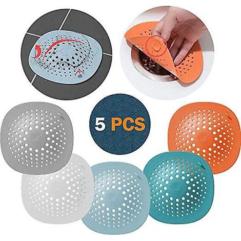 protection De Drain De Silicone,5 Pcs Filtre Vier En Silicone,filtre  Cheveux Douche,filtre  Bonde De Douche Pour Drain De Douche, Pou Coincer Che (1/5)